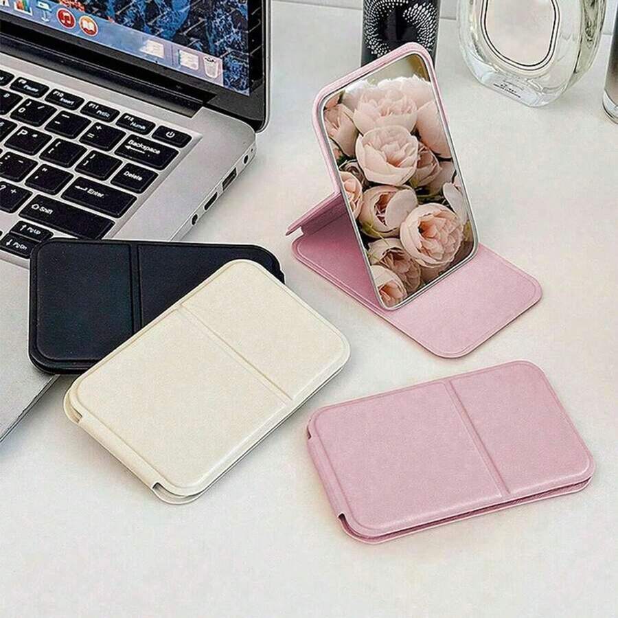 1pc Foldable Mini Makeup Mirror, Portable PU Leather, Tabletop Standing Makeup Mirror For Everyday Use In Student Dormitories - Elegant Design Gifts Birthday Graduation