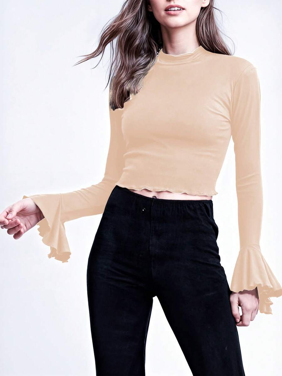 Fashion Top Blouse Women Lady Xally 29d High Neck - 米色 - 查看 1