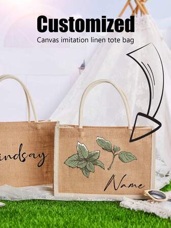 Vintage Shoulder Linen Tote Bag, UV Canvas Faux Linen Bag, Linen Handbag, Linen Canvas Tote, Lunch Handbag