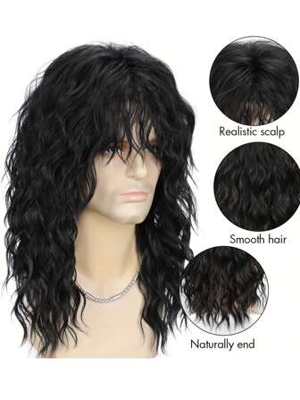 18 Inch Men's 70's 80's Style Rocker Wigs Synthetic Punk Style Long Curly Fiber Hair Wigs For Cosplay Costume Party Wear
