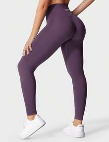 YEOREO V Waist Workout Leggings For Women Butt Lifting Scrunch Gym Leggings Amplify Seamless Yoga Pants - 黑紫色 - 查看 1