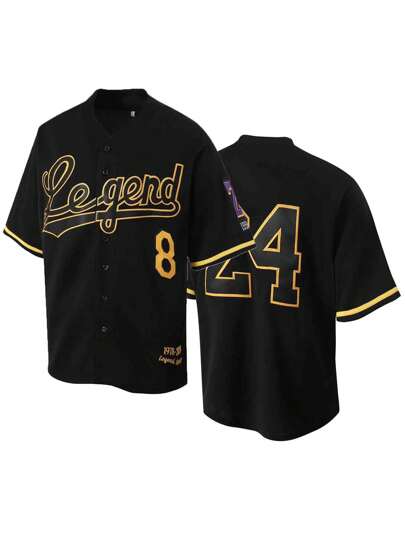 Atonmore 男式 Legend 8-24 黑金棒球夹克，经典棒球上衣，运动卫衣，纽扣和刺绣设计，训练和运动装