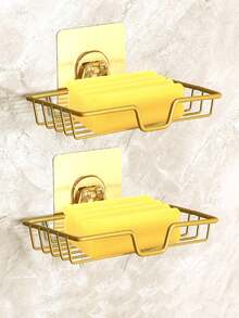 1 件不锈钢肥皂盒，壁挂式，无需钻孔，浴室肥皂架，沥水架，返校季适用 - 金色 - 查看 4