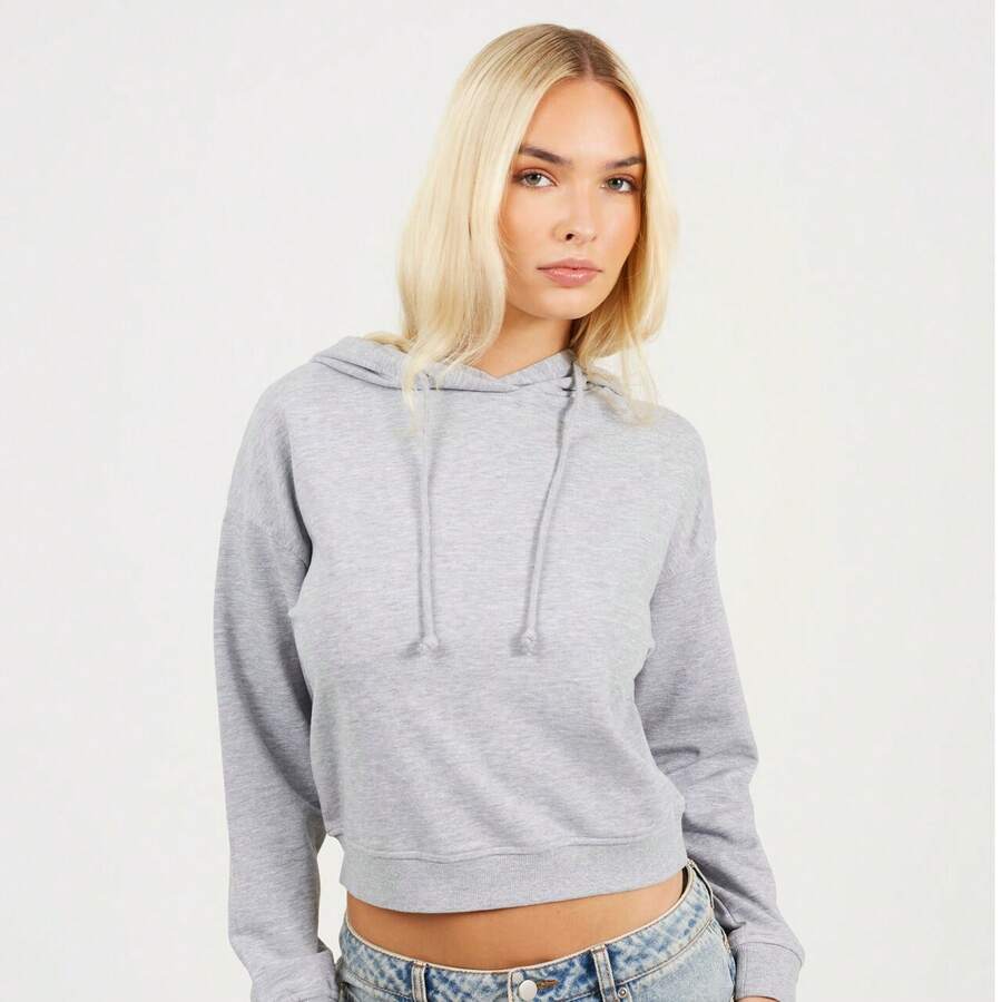 brave soul Cropped Sweatshirt With Hood, Grey - Grey - View 1