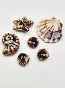 6pcs/Set Beach Vacation Style Ceramic Shell, Starfish, Conch, Scallop Beads, DIY Jewelry Making & Decoration Beads, Suitable For Necklace, Bracelet, Phone Chain, Earrings, Keychain