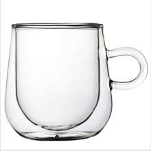 1pc Double Layer Insulated Glass Cup With Handle, Transparent Water/Coffee/Tea Cup, Thick Heat-Resistant Glass