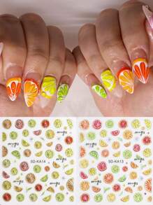 Fruits Strawberry Nail Stickers Grapes Avocado Apple Banana Pineapple Lemon Refreshing Summer Jelly Embossed Fruits Nail Designs 5D Self-Adhesive Nail Decals Adhesive Decoration