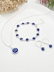 KIT 4 colar com pingente de mau olhado + pulseira + brincos, banhado a prata 925