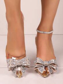 Women Elegant Minimalist Slim High Heel Pumps, Party Occasion Shoes With Crystal Butterfly Decor, Classic French Design