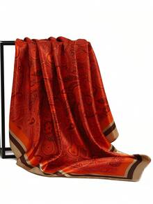 1条时尚方形真丝围巾，新款设计，90*90厘米，奢华围巾，花卉印花头巾披肩颈巾，女士适用，35.4英寸，适合连衣裙搭配。 - A - 查看 3