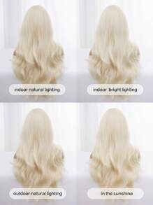 1-Piece Synthetic Heat Resistant Long Curly Wavy Hair With Bangs Wig Golden 28 Inch Fully Machine Woven Daily Natural Realistic Wig