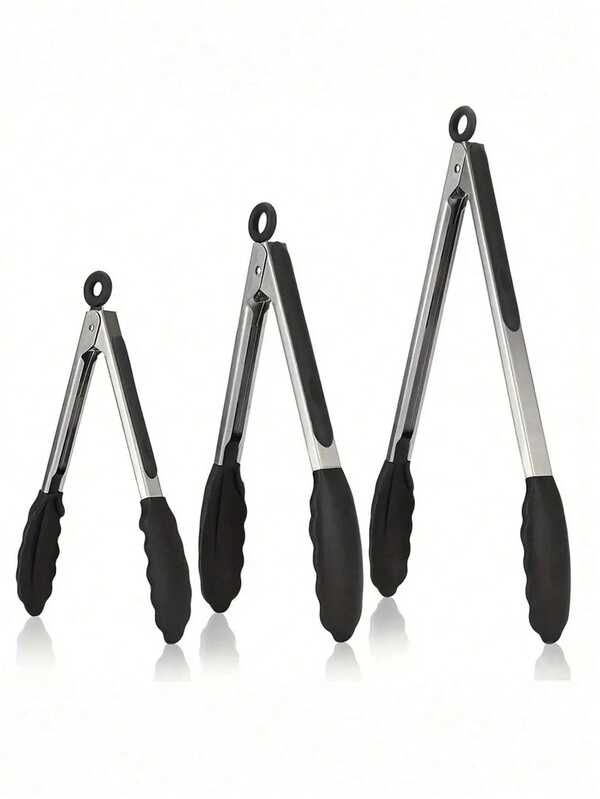 Pinza antiadherente para bistec, Pinzas de barbacoa de silicona y acero inoxidable, Agarrador de alimentos resistente al calor