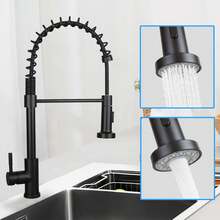 Grifo de cocina - Rociador extraíble con muelle, acero inoxidable cepillado con 2 modos de rociado, grifo mezclador, grifo de cocina giratorio 360°