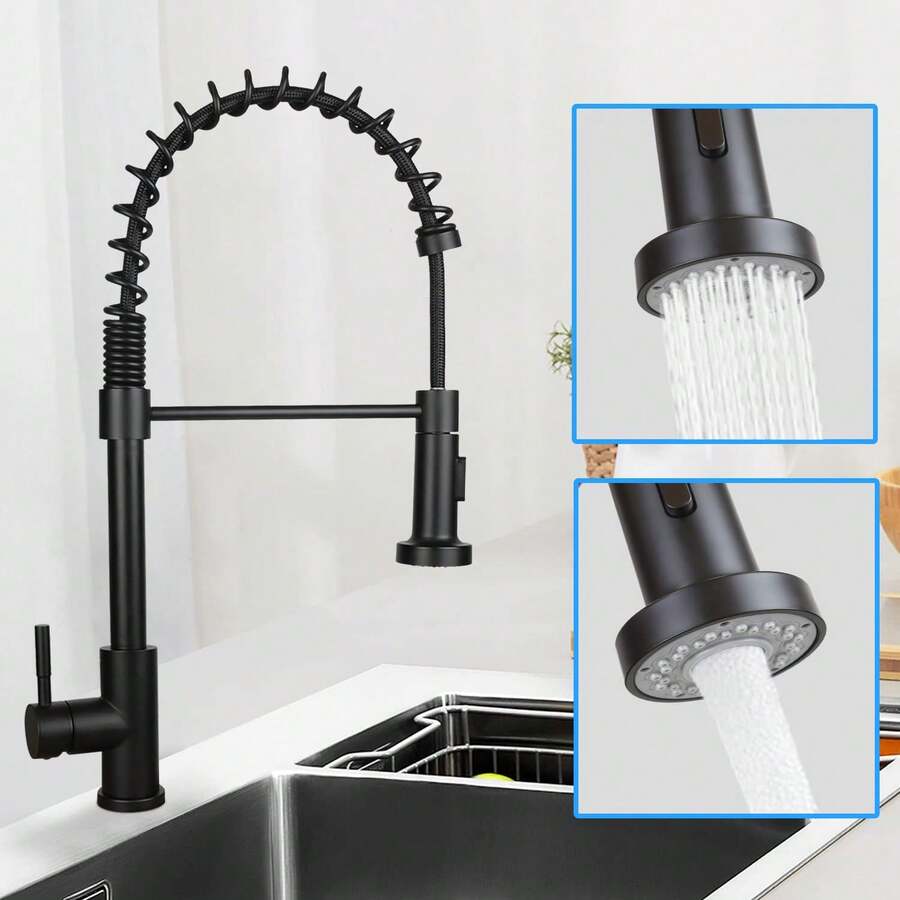 Grifo de cocina - Rociador extraíble con muelle, acero inoxidable cepillado con 2 modos de rociado, grifo mezclador, grifo de cocina giratorio 360°
