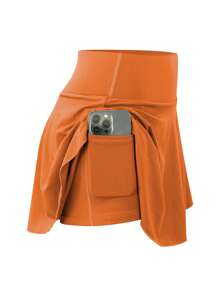 Set da 3 pezzi Gonna sportiva mini da donna, gonna pantalone casual con vita alta, da esercizio e corsa, con tasche