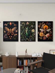 1/3Pcs, Optional Frame, High Quality Print Painting,Modern Style, Butterflies, Bees, Flower Splicing, Combination, Wall Art Poster, Home Decoration, Suitable For Living Room, Sofa, Bed, Hallway, Bedroom, Bathroom, Office, Perfect Art Gift, PVC Rigid Pipe Packaging,Wall Art With Frame - Multicolor - View 3
