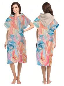 1pc Mandala Striped Print Poncho Wearable Robe - Super Soft Microfiber Hooded Beach Pattern, Suitable As Gift For Men, Women, Couples - Beach & Home Decor, Couple Cloak | Microfiber Bath Robe, Suitable For All Holidays Back To School - Multicolor - View 2