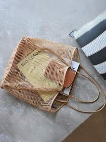 1pc Mesh Beach Tote Bag, Outdoor Activity Travel Organizer, Makeup, Cosmetic, Vacation Organizer, Large Capacity Cosmetic Organizer Makeup Case, Lipstick, Brush, Skincare, Phone, Coins, Small Items, Home, Gift, Holiday And Halloween Christmas Multipurpose, Bohemian Style - Multicolor - View 7