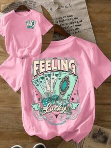 Women'S Western Cowboy Graphic Tee, Casual Crew Neck Short Sleeve T-Shirt, Summer Knit Polyester Top With Cartoon Print, 95% Polyester 5% Elastane, 180g/M² - Regular Length - Pink - View 4