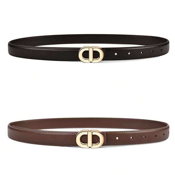 ECHAIN 1pc/2pcs Narrow Female Pin Buckle Belt Women Leather Dress Strap For Jeans Waistband 23mm Ins Style