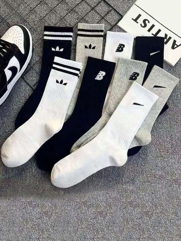 9 Pairs Of All-Cotton Mid-Calf, Short, Long, High-Cut Sports Socks For Men & Women, Suitable For Basketball, Football, All Seasons