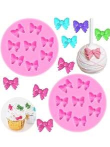 1pc 8 Mini Bows Silicone Fondant Molds Sugar Candy Cake Pop Bow Craft Molds DIY Cake Decorating, Valentine's Day Party, Home Decor, Home Gifts - Pink - View 5