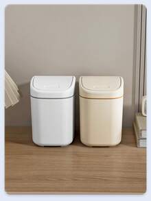 A Small-Sized, Mini Plastic Trash Can With A Swing-Top Lid, Suitable For Use On Household Tables. This Lidded Wastebasket Doesn't Require Electricity And Is Perfect For The Living Room, Tea Area, Office, Bedside Table, Bathroom, Bedroom, And Home In General. - Multicolor - View 7