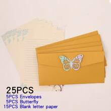 Set de 25 piezas, que incluye 15 hojas de papel para escribir, 5 sobres con decoraciones de mariposas de colores y refuerzo de perlas falsas, adecuado para cumpleaños, aniversarios, San Valentín, Acción de Gracias, Navidad, Día de la Madre y otras ocasiones de vuelta a la escuela