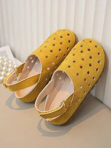 1 双女童凉鞋，幼儿/小孩透气镂空一脚蹬舒适沙滩鞋 - 黃色 - 查看 4