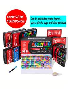 48/60/72/120/168/240色亚克力盒装马克笔，学校美术用品，适用于各种表面绘画，学生和日常办公绘画马克笔，教师奖励，适合送给朋友和家人的礼物。开学季 - 彩色 - 查看 11