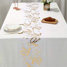1pc 28*275cm Gold 18, 20,30, 40, 50, 60, 70,80,90 Pattern Polyester Table Runner, 18th 30th 40th 50th 60th 70th Happy Birthday Party Decoration Supplies, Birthday Party Home Room Dining Table Decoration Supplies - Gold - View 8