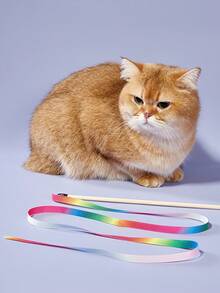 PETSIN 1 件 7 色彩虹丝带逗猫棒互动玩具 - 彩色 - 查看 1