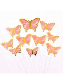 50 Pieces Butterfly Cake Decorations With Happy Birthday Acrylic Cake Toppers For Shower Wedding Birthday Party Decor (Purple & Pink)