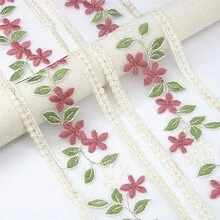 2 Yards Embroidered Floral Ribbon] Embroidered Lace Trim Ribbon, 2 Yards, Mixed Color Floral Design For DIY Crafts, Clothing, Bedding, And Window Treatments - Multicolor - View 10