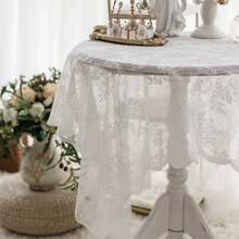 White Lace Tablecloth Vintage Embroidered Reception Table Cloth Decor Party Valentine's Day Tablecloth Rustic Wedding Cover - 白色 - 查看 4