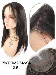 合成天然假发直发假发手工钩编蕾丝发片黑棕色假发增厚发质遮盖白发 - 彩色 - 查看 12