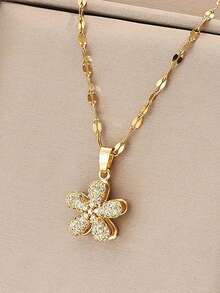 1入組銅製及立體切割氧化鋯石梅花轉動造型女式時尚項鍊
