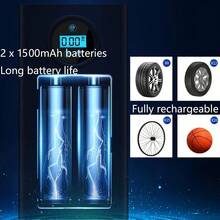 مضخة هواء رقمية 150PSI مع شاشة LCD زرقاء، إيقاف تلقائي، نفخ سريع للدراجات والدراجات الكهربائية، بطارية ليثيوم قابلة للشحن، مضخة إطارات الدراجات|مضخة هواء مدمجة|مضخة بشاشة رقمية - الأسود - مشاهدة 8