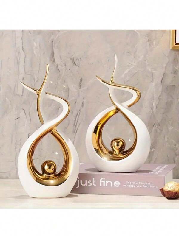 2pcs Luxury Resin Decor Figurine Set For Living Room Shelves, White Minimalist Home Decoration Accessories, Suitable For Various Rooms, New Home Decor