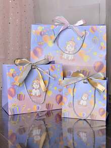 3pcs/5pcs Unicorn Party Favor Bags With Double Ribbon, Colorful Cartoon Paper Gift Bags For Baby Shower Birthday - Multicolor - View 8