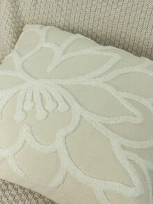 1pc Flower Embroidered Cushion Cover Without Filler - White - View 4