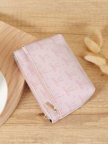 粉色蝴蝶结爱心图案时尚小巧轻便时尚适合周年纪念日适合生日礼物适合白领人士适合男士适合女士钱包迷你钱包零钱包钱包 - 粉色 - 查看 1