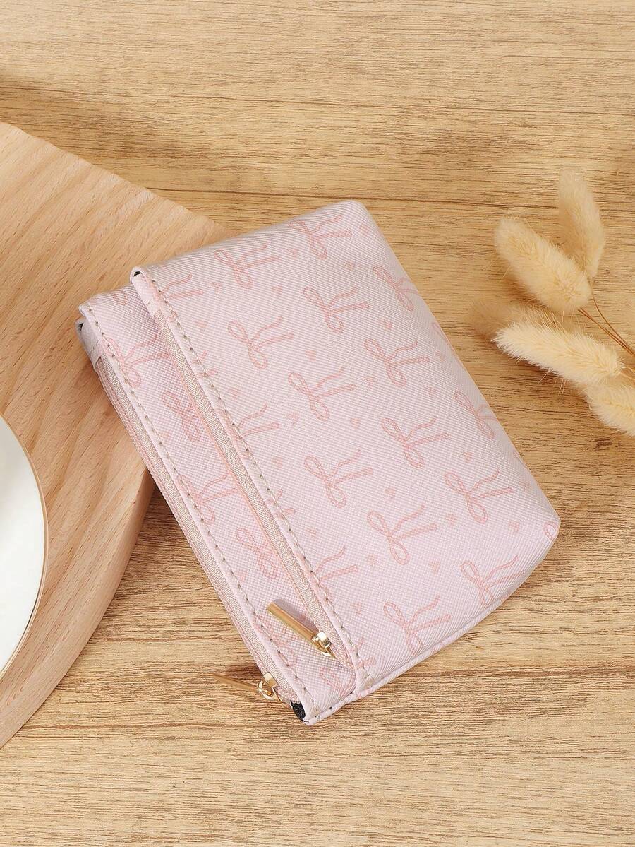 粉色蝴蝶结爱心图案时尚小巧轻便时尚适合周年纪念日适合生日礼物适合白领人士适合男士适合女士钱包迷你钱包零钱包钱包 - 粉色 - 查看 1