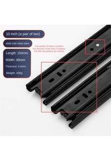 2 Pairs 3-Section Drawer Slide Rails, Thick Quiet Steel Ball Bearing Tracks, Smooth Full Extension. Overload & Thicker Design Ensures Excellent Durability. Anti-Slip Texture, Random Hole Direction & Quantity. - Black - View 3
