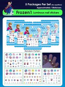 Disney Disney Cartoon Sticker Girls' Nightglow Nail Stickers Ice And Snow Romance Princess Elsa Nail Stickers Cartoon Sticker Toys, Back To School Gifts