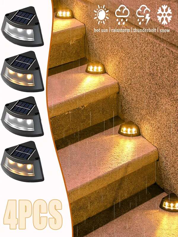 4 PIEZAS Lámpara solar de escalera de 18650-600mAh NUEVA para exteriores, luces de escalera de jardín doméstico, luces de paso solares, luces decorativas LED solares para exteriores, luces de pared solares para exterior, luces de patio, luces de callejón, luces decorativas de paisaje, luces de balcón de villa, luces de pared de jardín, luces de escalera exterior
