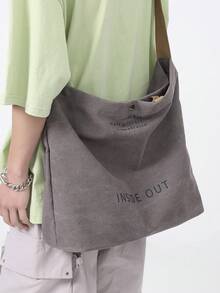 Artistic Style College Canvas Tote Bag, Large Capacity Casual Shoulder Bag For Women