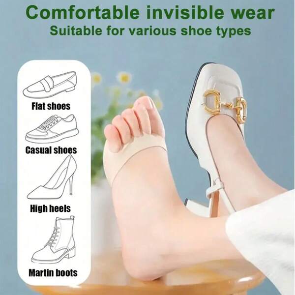 5pcs/Pack Flesh-Colored Invisible 5-Toe Socks - Comfortable Sweat-Absorbent Foot Pad, Pain Relieving Split Toe Design, Suitable For High Heels And Sandals, For Women