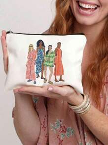 Funny Canvas Organizer Bag, Print Pattern, Thanksgiving Gift, Fashion Multifunctional Zipper Makeup Travel Bag, Perfect Gift For Mom For Daughter, Holiday Gift, Birthday Gifttravel Essentials Vacation Summer Back To School School Stuff Bag For School Travel Bag For Women Makeup Bag For Travel