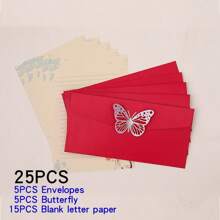 Set de 25 piezas, que incluye 15 hojas de papel para escribir, 5 sobres con decoraciones de mariposas de colores y refuerzo de perlas falsas, adecuado para cumpleaños, aniversarios, San Valentín, Acción de Gracias, Navidad, Día de la Madre y otras ocasiones de vuelta a la escuela